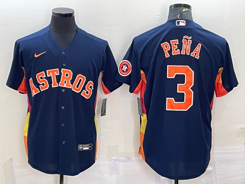 Men's Houston Astros #3 Jeremy Peña Navy With Patch Cool Base Stitched Jersey